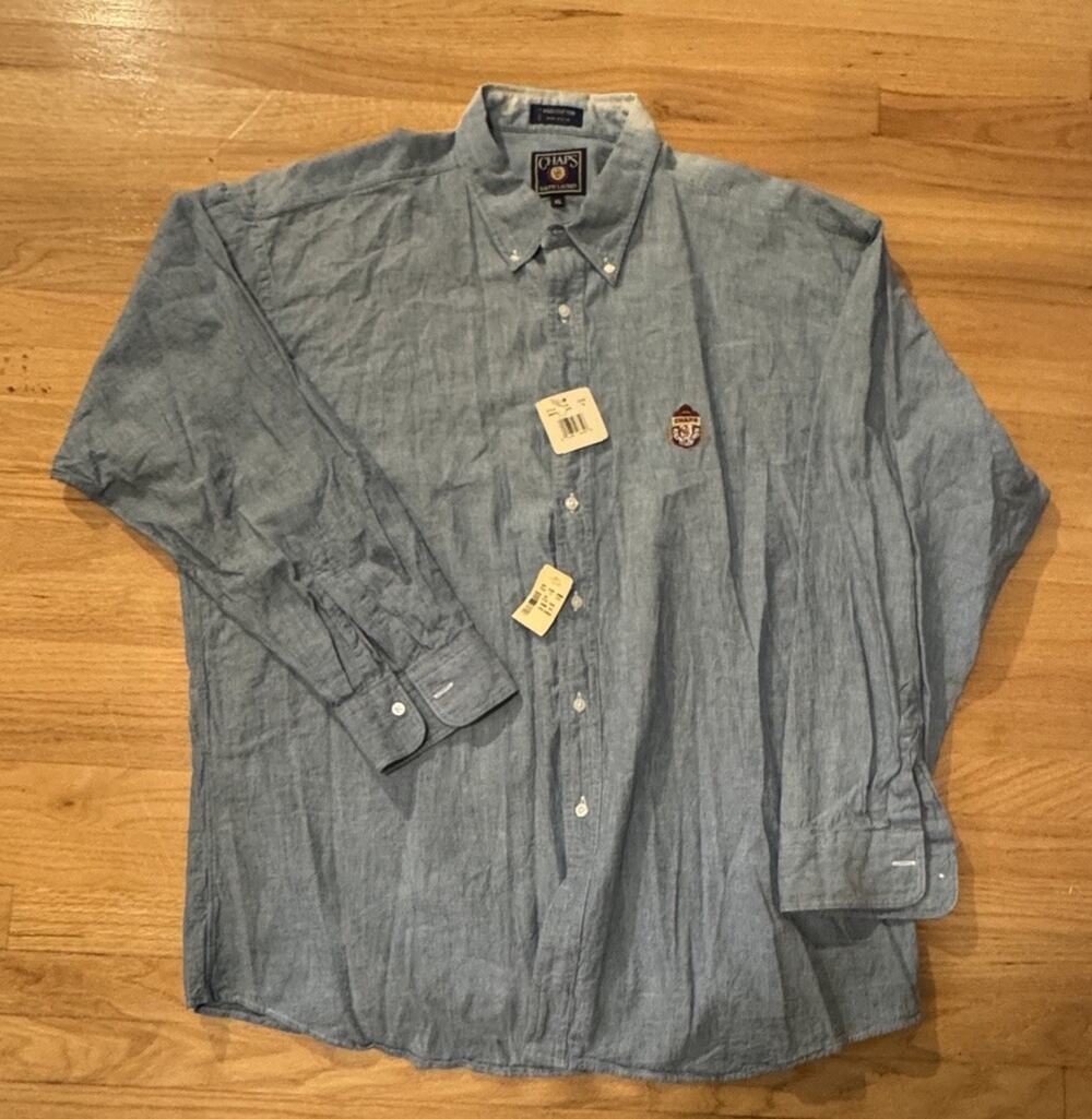 Vintage NWT Chaps Ralph Lauren Blue OCBD Shirt 100% Cotton Made in USA Size XL
